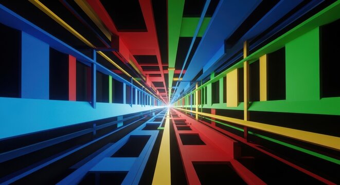 Deep geometric structure creating a vanishing point, representing different outlooks, strategic thinking, and perspective shifts, path, distance, foreground