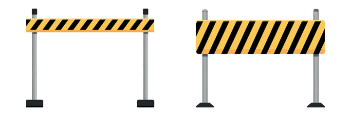 Caution signs with yellow and black stripes on metal stands safety warning barrier symbols industrial construction vector illustration © Well Done