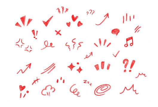 hand drawn movement effect icon pencil brush chalk stroke. Cute comic manga emoji emotion stars sparkle heart expression