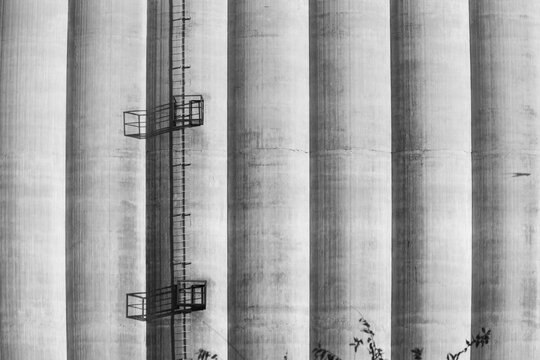 Concrete industrial silos with black and white texture
