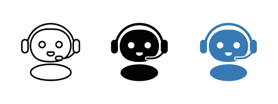 Chatbot assistant icon with headset customer support service symbol help communication call center AI digital assistant vector illustration