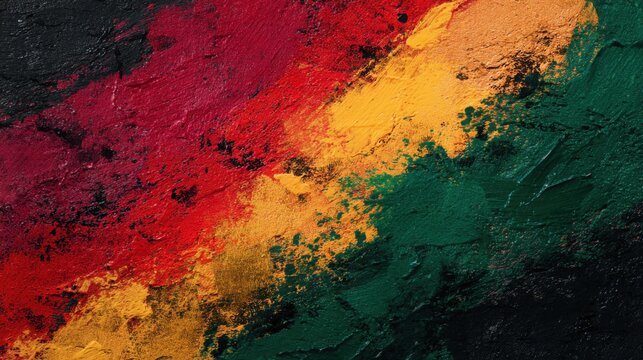 Impasto Abstract Art Black Red Gold Green Diagonal Texture
