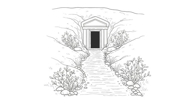 A black and white drawing of a small greek temple isolated on transparent background, isolated on white background, Vector