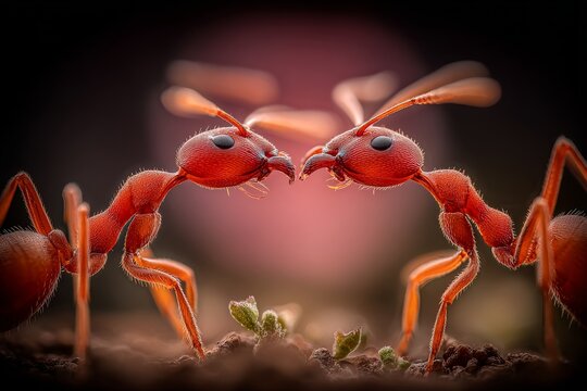 Macro photography of red fire ants (Solenopsis)