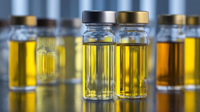 Urine sample in container held by gloved hand for doctor health check and preventive care using medicine and technology with patient information form