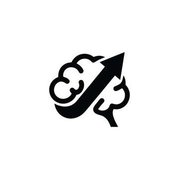 A black arrow rises through a brain symbolizing growth and innovation.