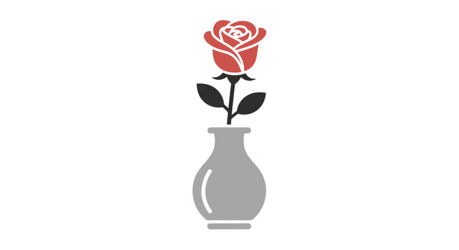 Single Red Rose in Gray Vase.