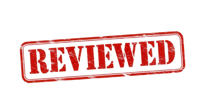 Red grunge rubber stamp with the word reviewed isolated on transparent background