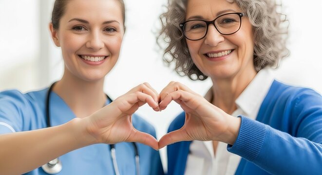 Nurse and patient making heart shape with hands, appreciation