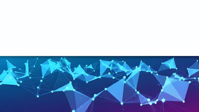A futuristic abstract background features a network of interconnected nodes and triangles in shades of blue and purple, creating a dynamic and technological visual.