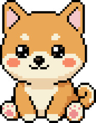 Naklejka premium Shiba inu dog pixel art cute puppy sitting pet animal graphic