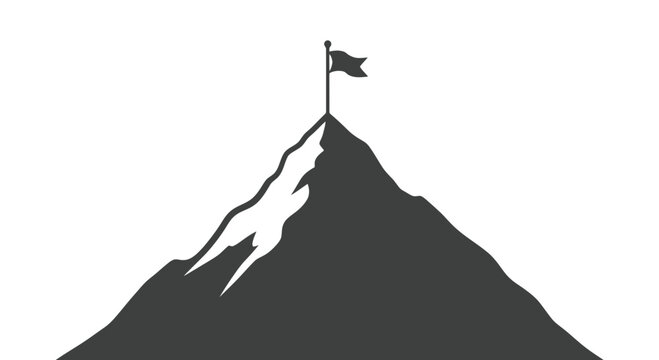 Mountain Peak with Flag on Summit.