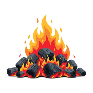 Burning Charcoal Briquettes with Flames - BBQ Grill Heat Energy
