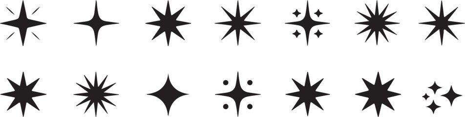 Obraz premium A collection of various black sparkle icons and glimmering stars for festive design elements