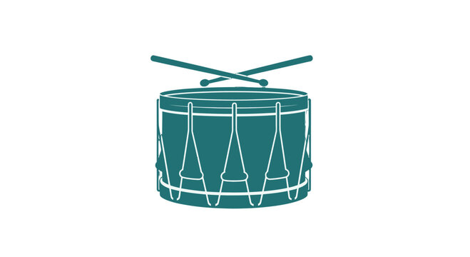 Green Drum with Drumsticks on White.
