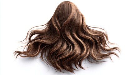 Naklejka premium Luxurious flowing brown hair with subtle highlights, isolated on a clean white background