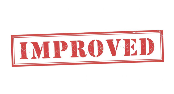 Improved stamp sign, red grunge rubber stamp on transparent background