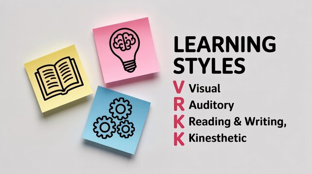 Learning styles, education icons, visual, auditory, kinesthetic, reading writing