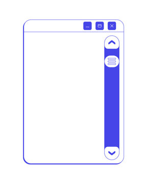 Scrollbar navigation blank neo brutalism line popup window. Vertical scroll bar empty page. Content control panel. Interface element in neubrutalism outline style. Monochrome Y2K UX design