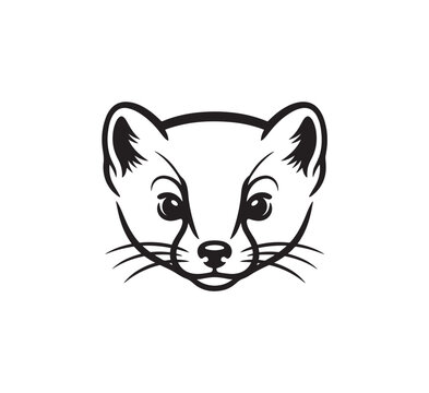 Minimalist Black and White Ferret Face Logo Design.