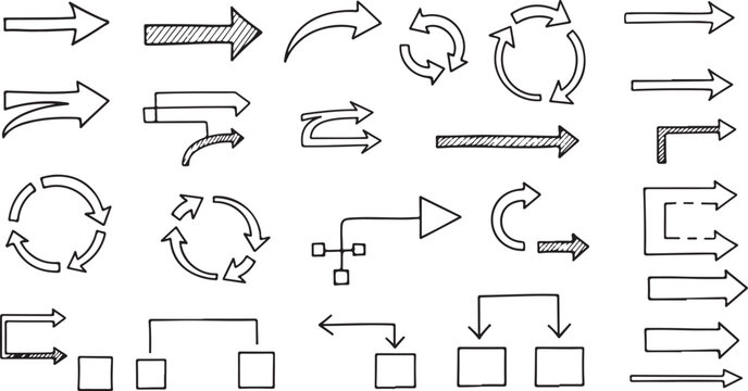 Black and white arrows and geometric shapes on grid background