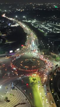 Vertical Aerial Night View of 1090 Chauraha Lucknow India