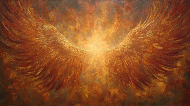 Fiery Angel Wings Oil Painting Abstract Light Background