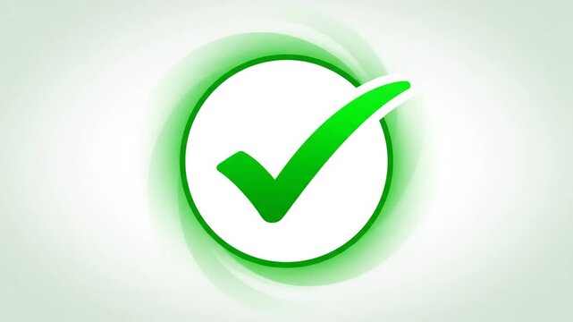 3D illustration of glowing green check mark icon inside circle, success and approval confirmation concept