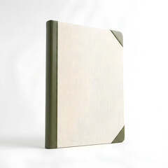 Naklejka premium Elegant Notebook with Green Spine and Corner Protectors on White Background.