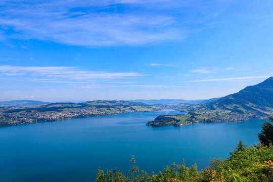 Amazing view of Lake Lucerne, Swiss Alps from Burgenstock resort, Canton of Nidwalden, Switzerland