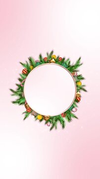 Christmas Circular Frame Pine Branches Gifts Decorative Christmas frame pine branches ornaments gifts candy canes forming circular border empty for holiday greetings seasonal promotions celebration
