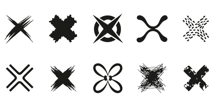 Black Cross X Icon Set Brush Cancel Mark Grunge Symbol Collection