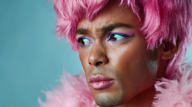 Fashionable non-binary person showing a range of emotions from surprise to anger