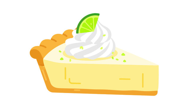 Slice of Key Lime Pie with Whipped Cream and Lime Garnish