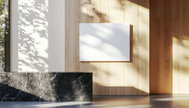 アートギャラリーや高級サロンの展示イメージを格上げする、柔らかな木目と大理石が調和した背景。