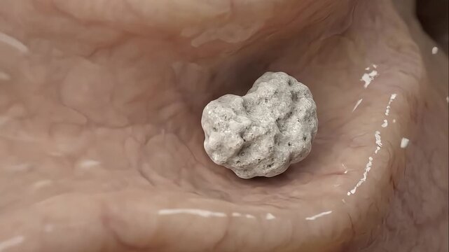 Body Stones of a human internal organ lining, depicting small crystal deposits leading to calculus formation.