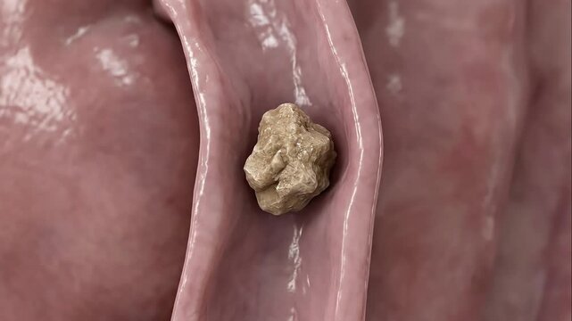 Body Stones of the human internal passage, showing a single, rough calculus obstructing the flow.