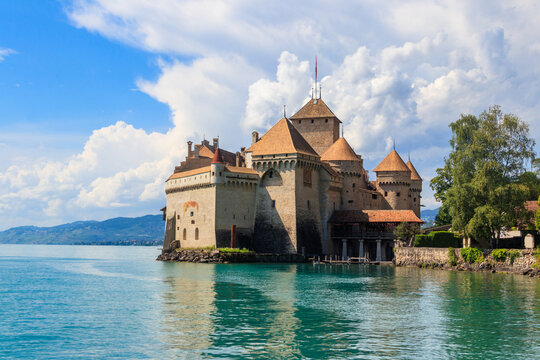 Chillon Castle on Lake Geneva near Montreux, Switzerland