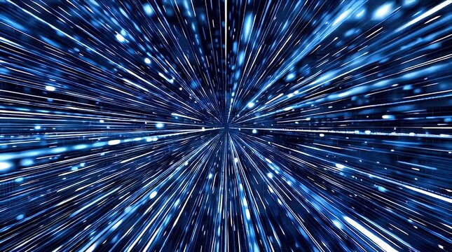 Blue light trails moving fast in a zoom in motion with no people