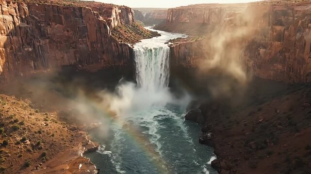 Majestic Canyon Waterfall Landscape with Dramatic River Flow