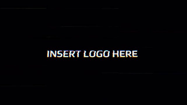 Insert logo animation moving text with glitch effects and RGB colors. 4K videos.