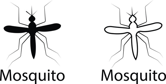 Mosquito icon set collection group in flat and line style vector black insect bug fly pest silhouette outline symbol design, mosquito gnat midge insect repellent warning sign