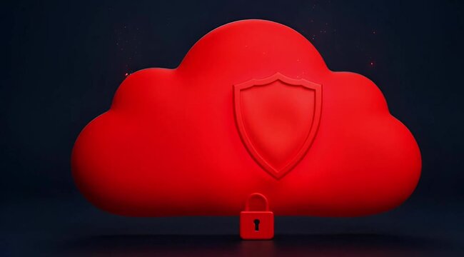 Cloud computing security concept with red cloud shield and lock for data protection and privacy  secure online storage