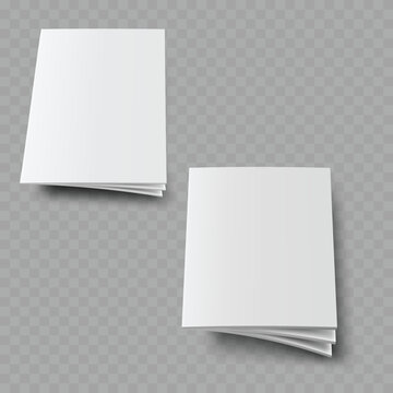 Realistic Floating Blank Brochure Mockup Set. Vector White Softcover Magazine or Booklet Templates with Shadow.