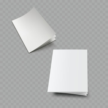 Realistic Floating Blank Brochure Mockup Set. Vector White Softcover Magazine or Booklet Templates with Shadow.