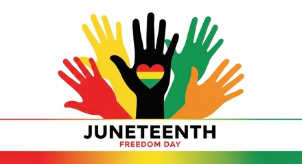 Fototapeta premium Juneteenth freedom day illustration with colorful hands and heart symbol