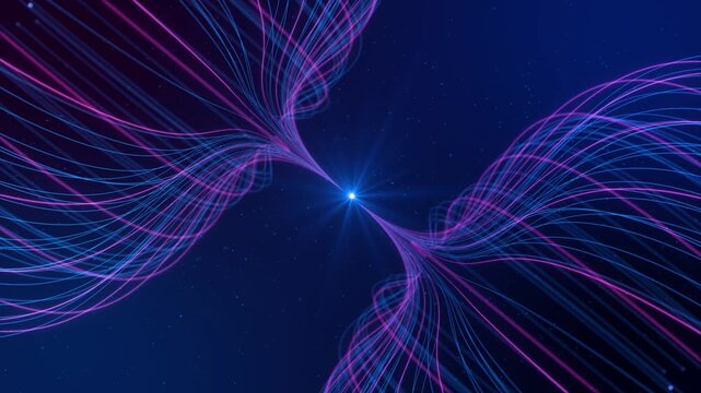 Flowing luminous strands in space creating dynamic digital energy motion effect representing data flow and futuristic communication for backgrounds presentations visual effects and sci fi themes. 3D