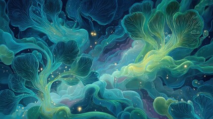 Obraz premium Ethereal Bioluminescent Aquatic Flora Abstract Background