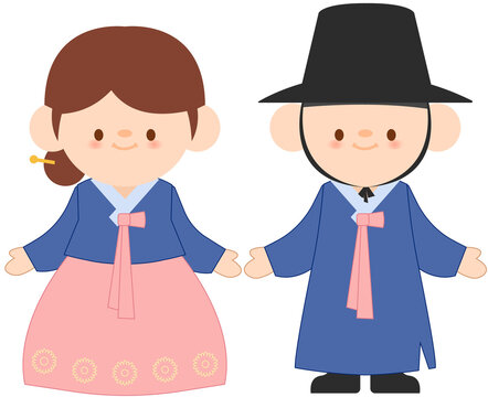 Hanbok Korean Traditional Clothes Chibi Illustration
