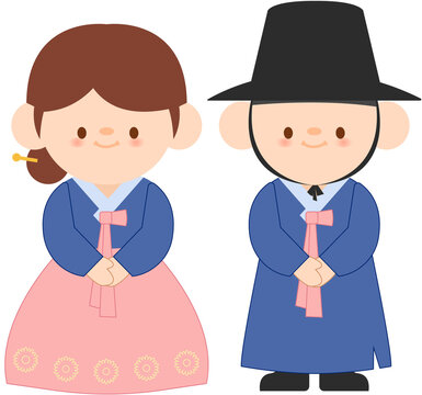 Hanbok Korean Traditional Clothes Chibi Illustration